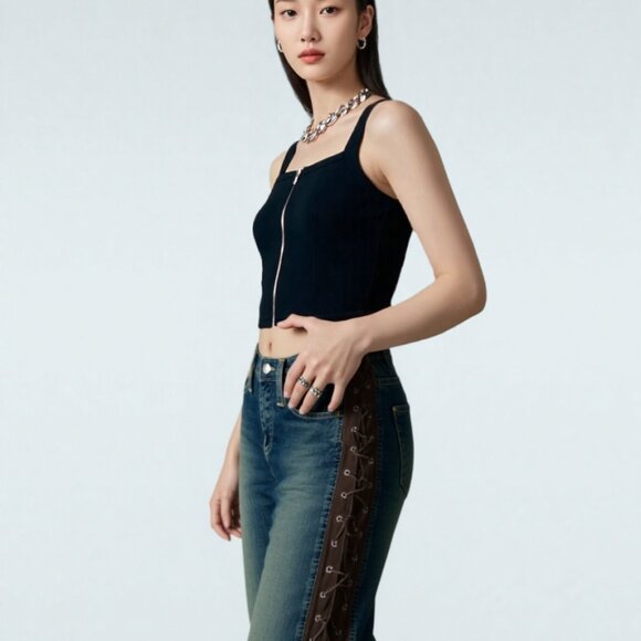 VTG JOU JOU Women's Jeans W Suede Side Stitching Western Chic Sz 9/10 - Picture 3 of 7